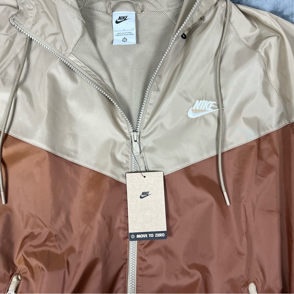 NWT Nike Men’s L Full Zip Brown Tan Windrunner Windbreaker Hooded Jacket Vented - Picture 3 of 16